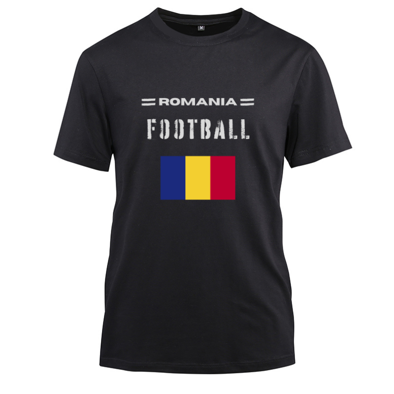 Romania Football Cotton Black Short Sleeve T-Shirt