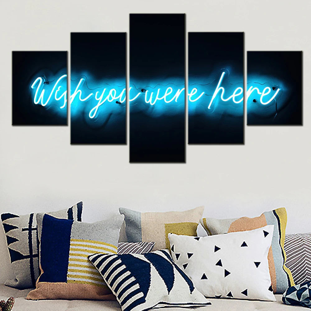 Quotes Wish You Were Here 5 Panels Painting Canvas Wall Decoration