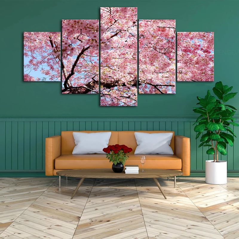 Flower Cherry Blossom 5 Panels Painting Canvas Wall Decoration