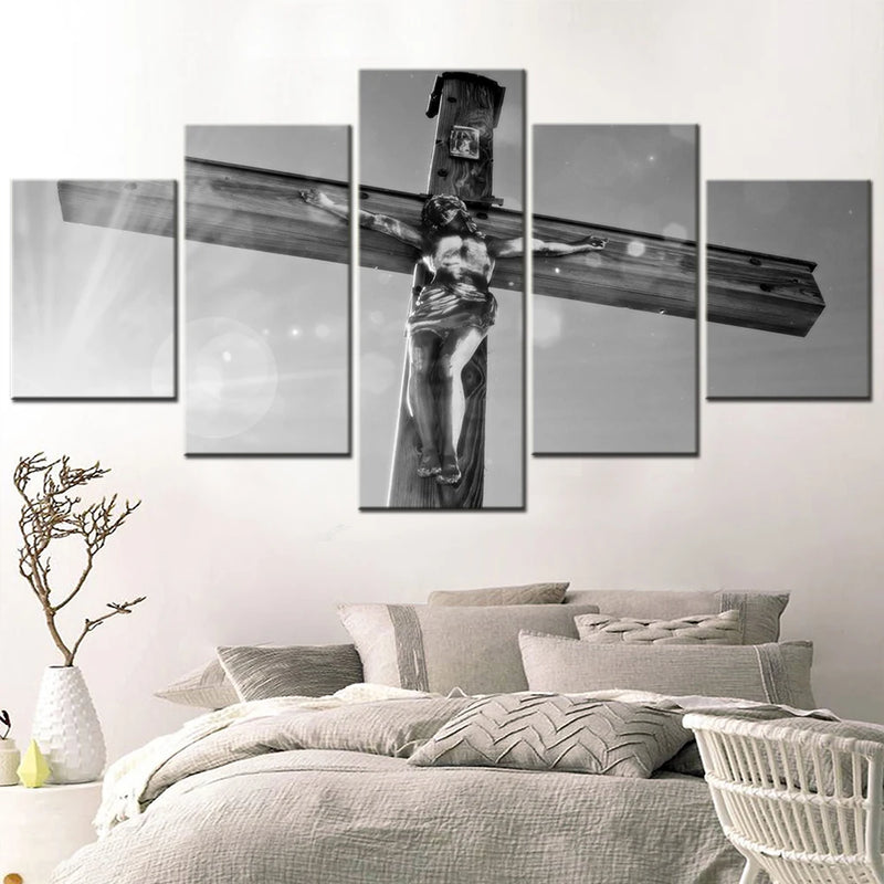 Jesus Black and White Footage 5 Panels Painting Canvas Wall Decoration