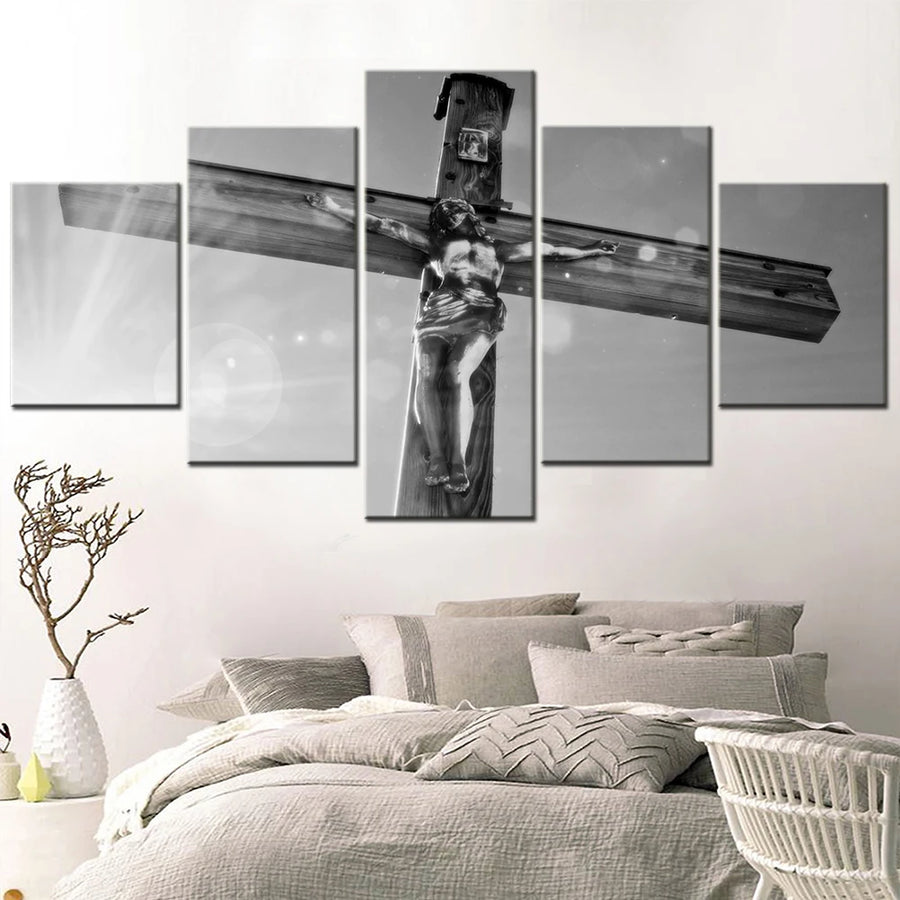 Jesus Black and White Footage 5 Panels Painting Canvas Wall Decoration