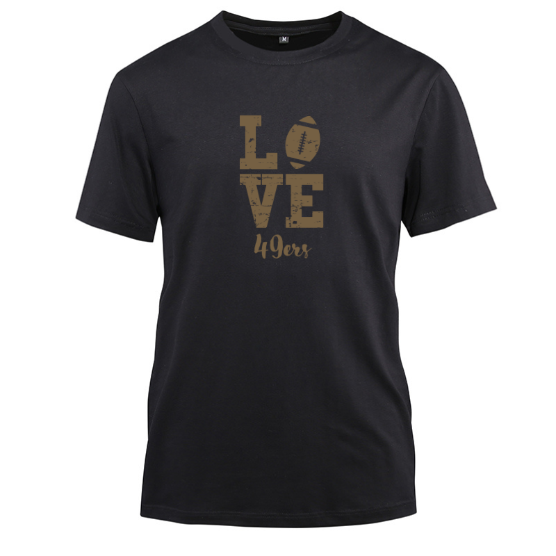 Football Gold Love 49ers Cotton Black Short Sleeve T-Shirt