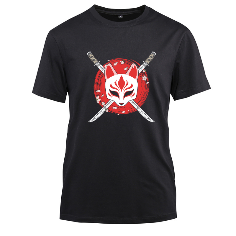 Cherry Blossom Samurai Katana Sword Cotton Black Short Sleeve T-Shirt
