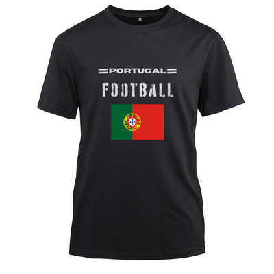 Portugal Football Cotton Black Short Sleeve T-Shirt
