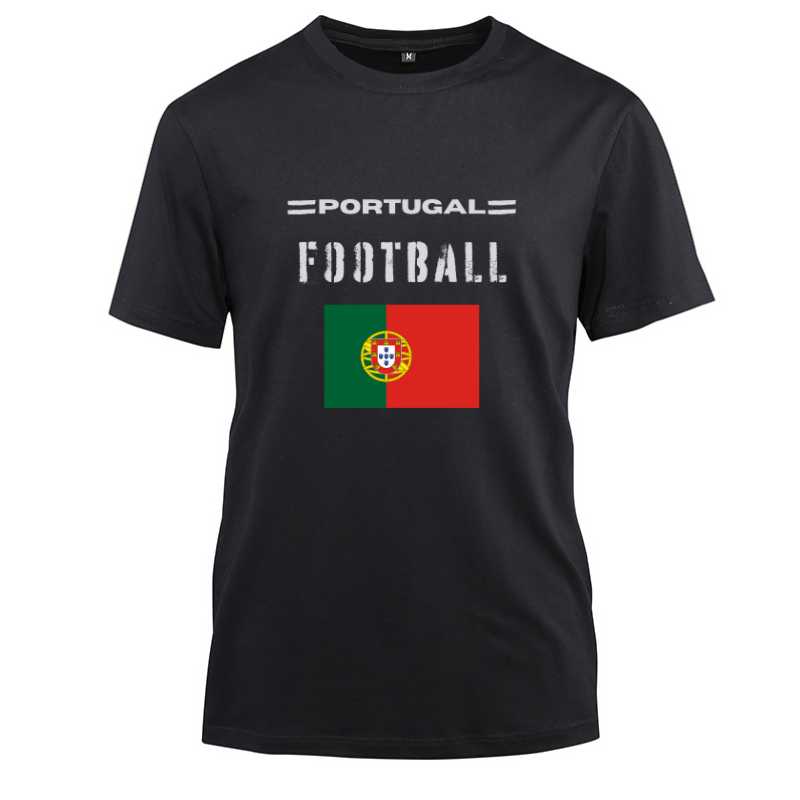 Portugal Football Cotton Black Short Sleeve T-Shirt