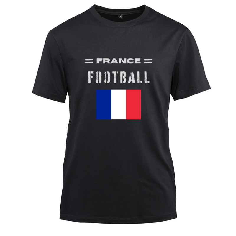 France Football Cotton Black Short Sleeve T-Shirt