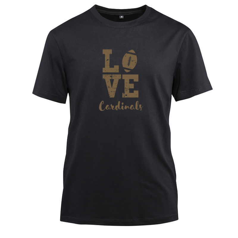 Football Gold Love Cardinals Cotton Black Short Sleeve T-Shirt