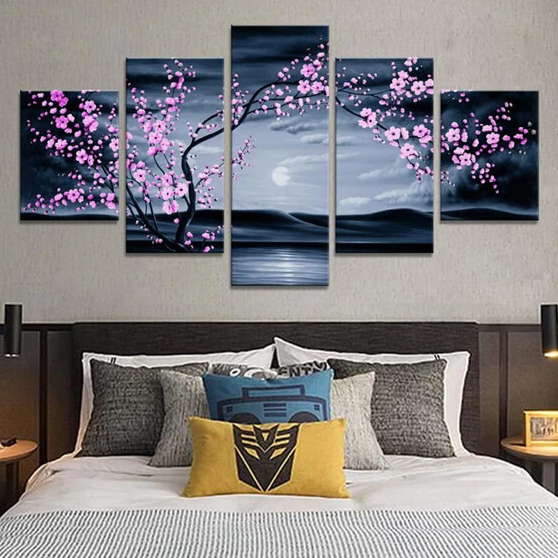 Flower Plum Purple 5 Panels Painting Canvas Wall Decoration