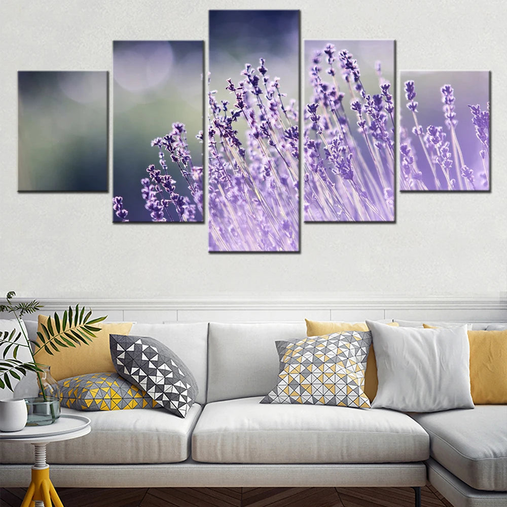Flowers Lavender 5 Panels Painting Canvas Wall Decoration