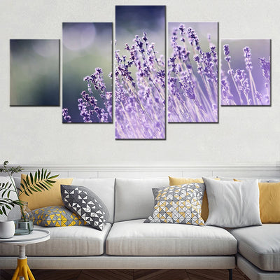 Flowers Lavender 5 Panels Painting Canvas Wall Decoration