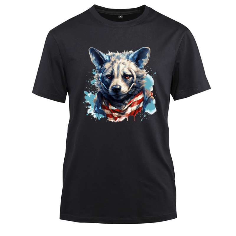 Animal Hiphop Graphic Wolf Cotton Black Short Sleeve T-Shirt