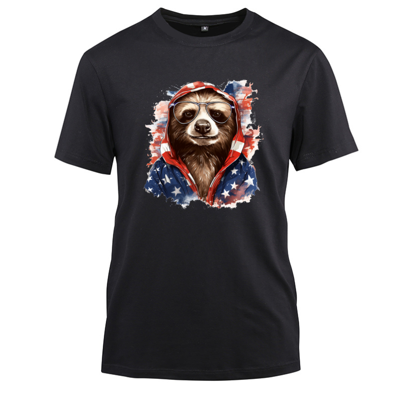 Animal Hiphop Graphic Funny Sloth Cotton Black Short Sleeve T-Shirt