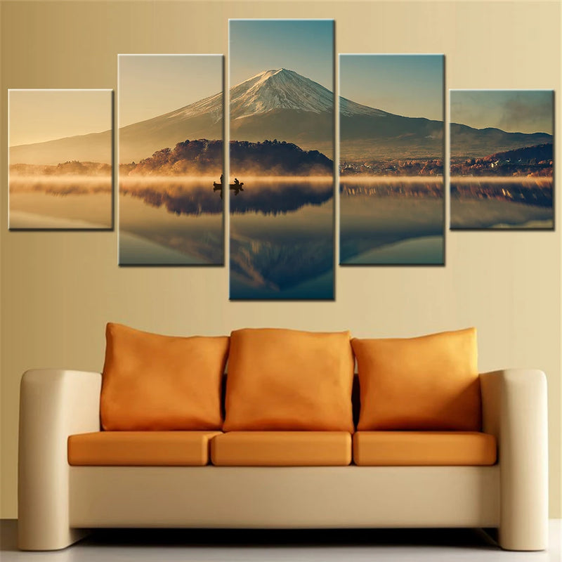 Mount Fuji at Lake Kawaguchiko 5 Panels Painting Canvas Wall Decoration