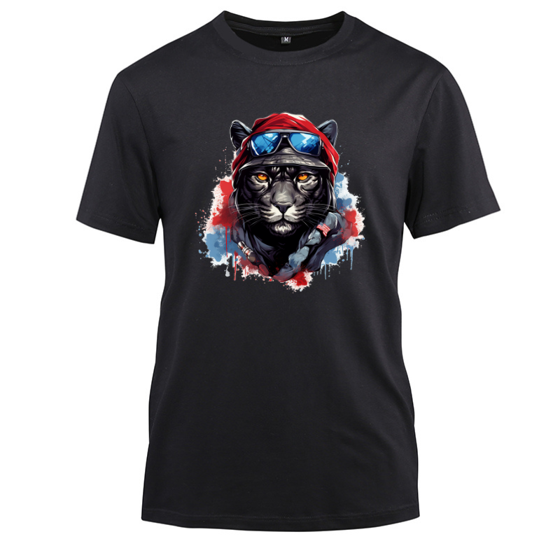 Animal Hiphop Graphic Black Tiger Cotton Black Short Sleeve T-Shirt