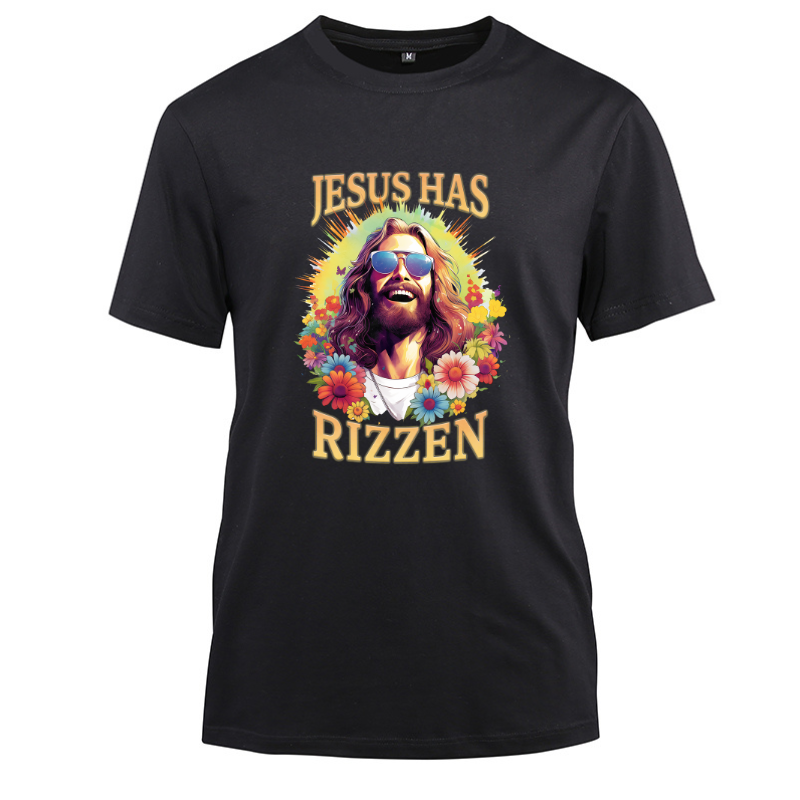 Jesus Has Risen Sunburst Cotton Black Short Sleeve T-Shirt