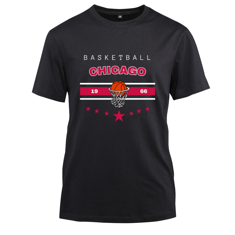 Basketball Chicago 1966 Cotton Black Short Sleeve T-Shirt