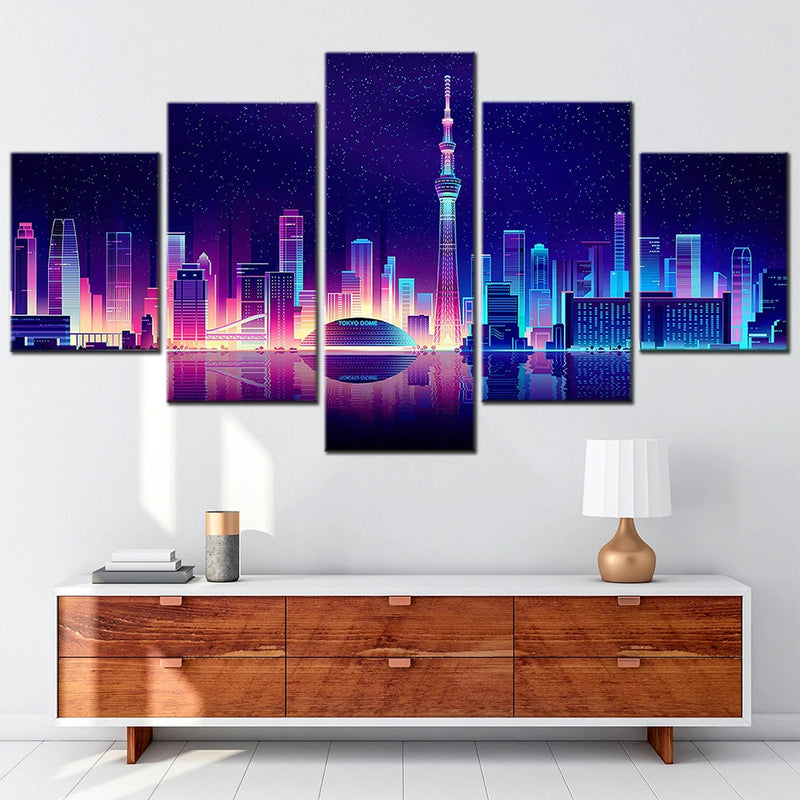 Tokyo Tower Cityscape 5 Panels Painting Canvas Wall Decoration