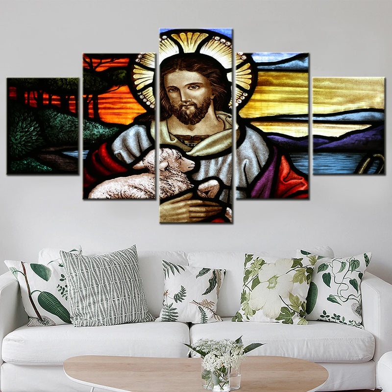 Jesus Christ The Messiah 5 Panels Painting Canvas Wall Decoration