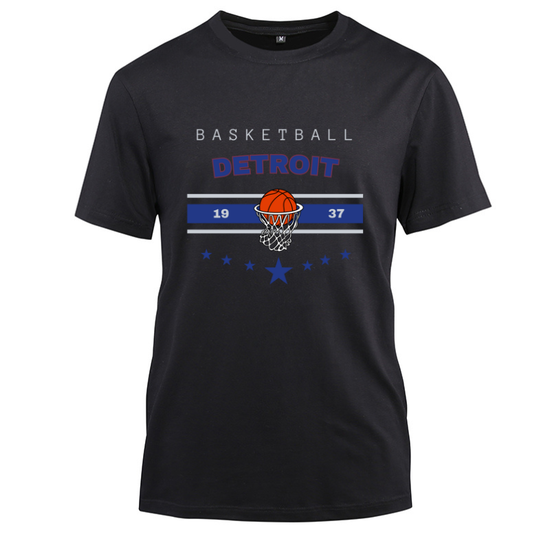 Basketball Detroit 1937 Cotton Black Short Sleeve T-Shirt