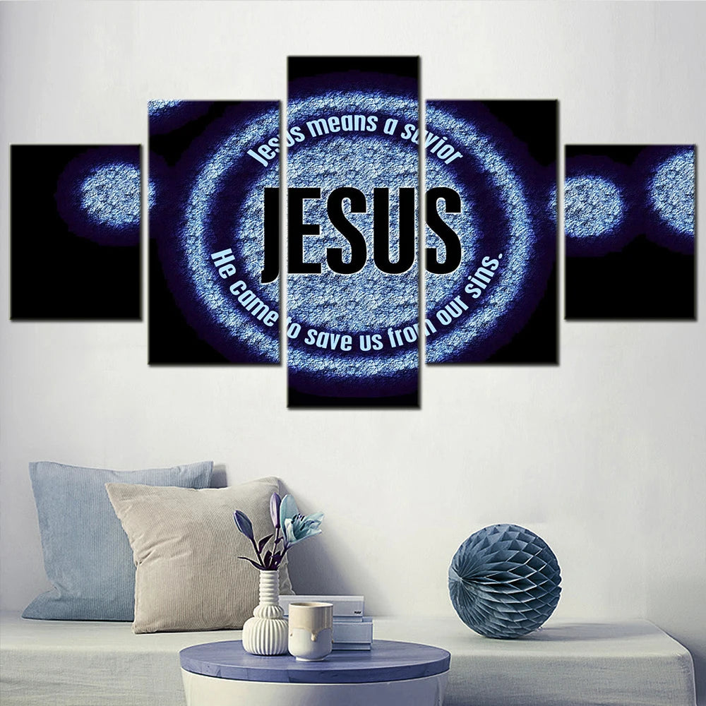 Jesus Means a Savior 5 Panels Painting Canvas Wall Decoration