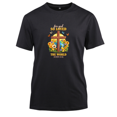 So Loved The World John 3-16 Art Cotton Black Short Sleeve T-Shirt