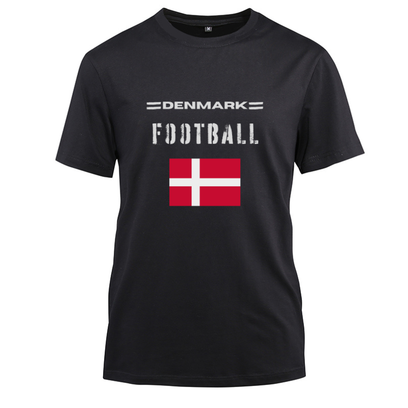 Denmark Football Cotton Black Short Sleeve T-Shirt