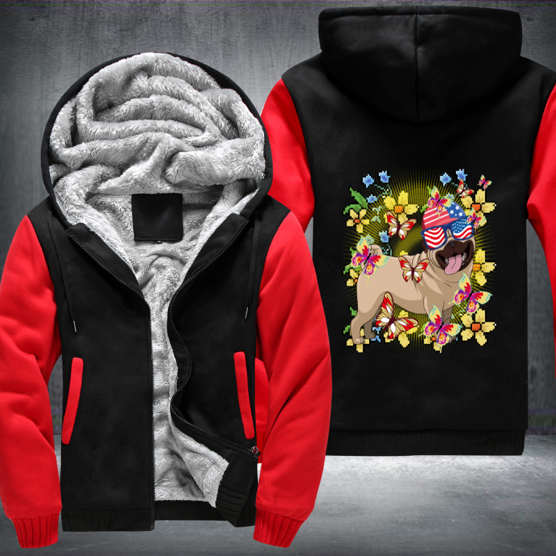 Dog with USA glasses flower Fleece Hoodies Jacket