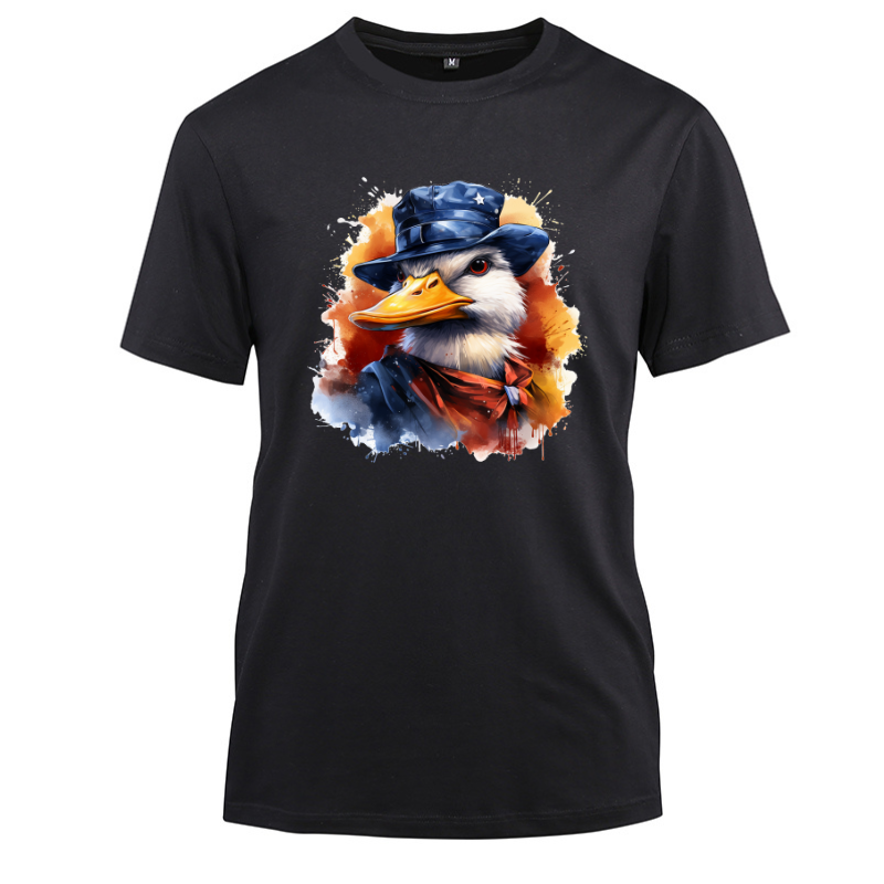 Animal Hiphop Graphic Funny Duck Cotton Black Short Sleeve T-Shirt