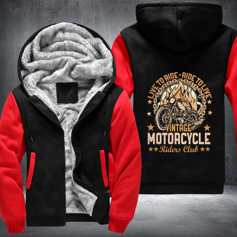 Live To Ride Vintage Motorcycle Riders Club Fleece Hoodies Jacket