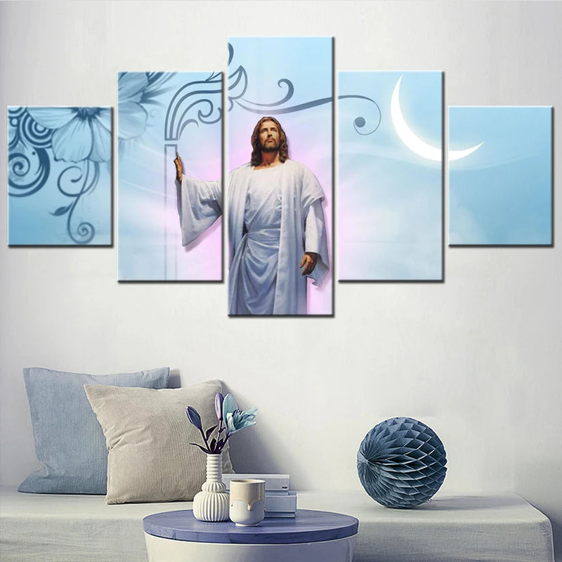 Religious Christian Jesus Christ Savior God 5 Panels Painting Canvas Wall Decoration