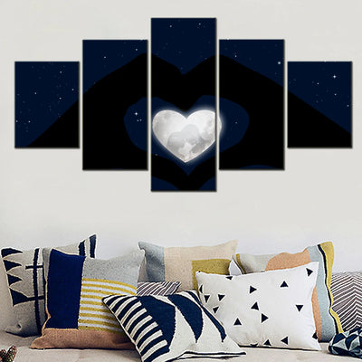Love Heart Stars 5 Panels Painting Canvas Wall Decoration