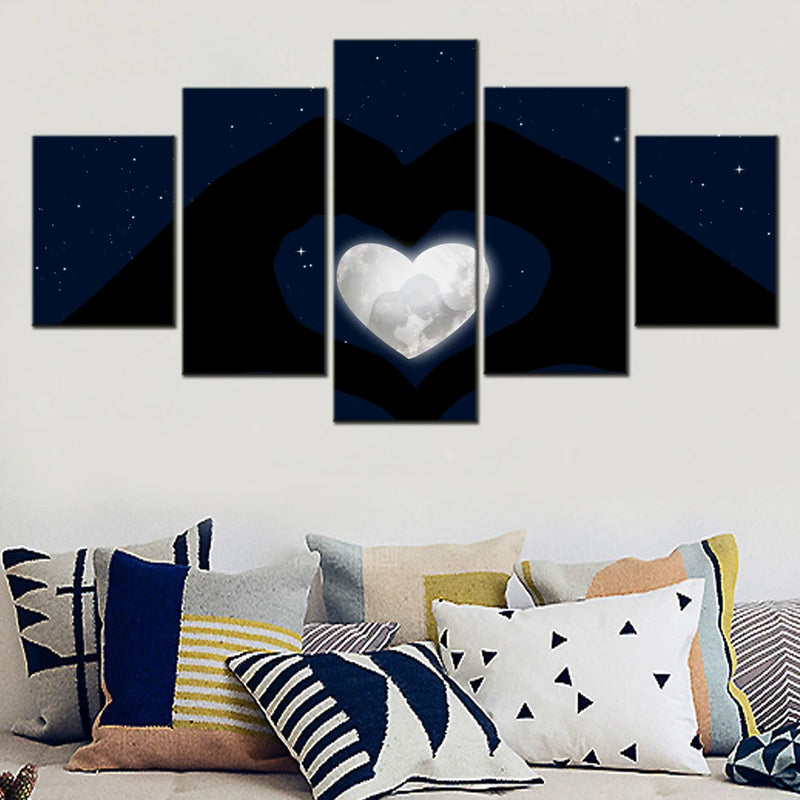 Love Heart Stars 5 Panels Painting Canvas Wall Decoration