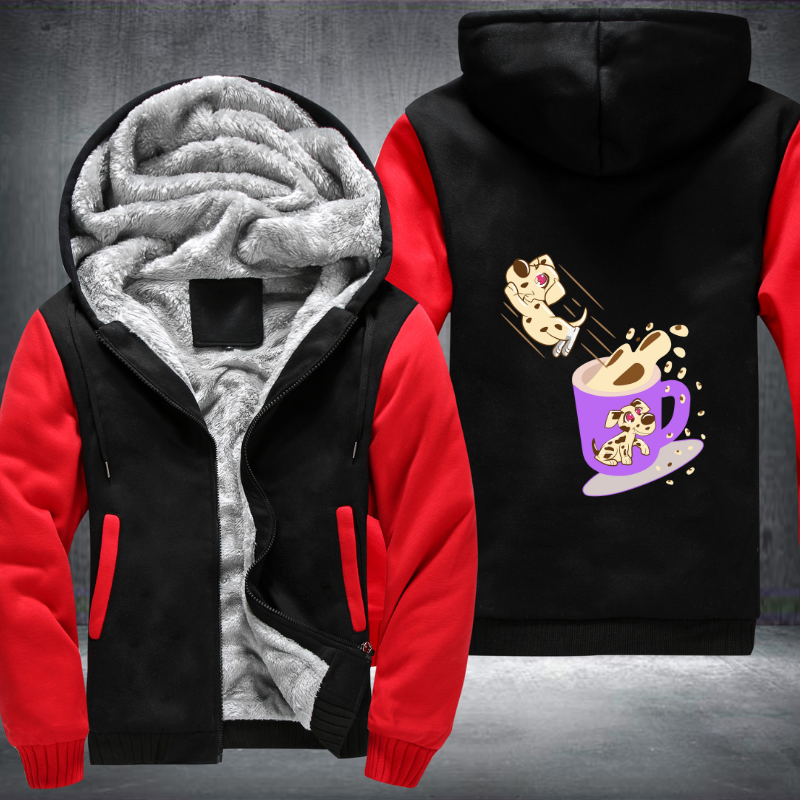 Dog Jump from A cup of coffee Fleece Hoodies Jacket