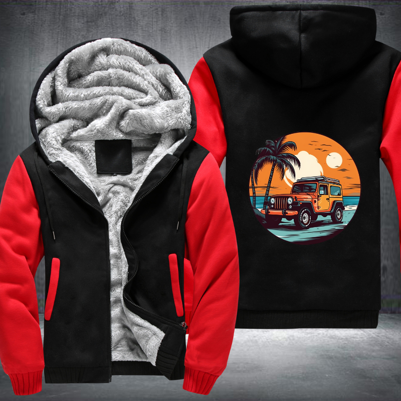 4x4 Car On Beach Fleece Hoodies Jacket