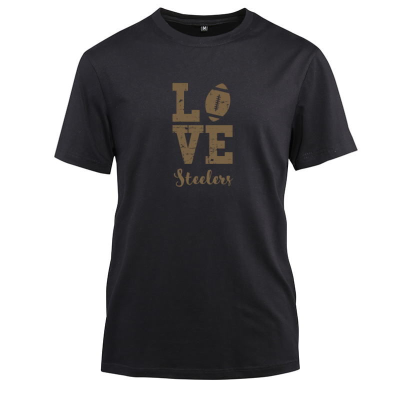 Football Gold Love Steelers Cotton Black Short Sleeve T-Shirt