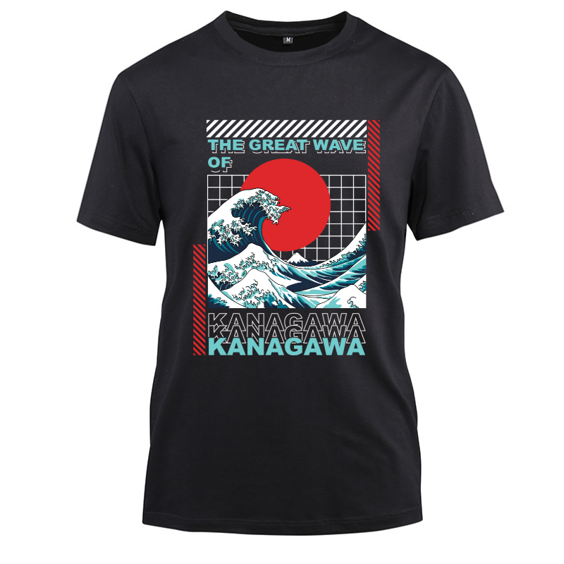 Japan Streetwear The Great Wave Of Kanagawa Cotton Black Short Sleeve T-Shirt
