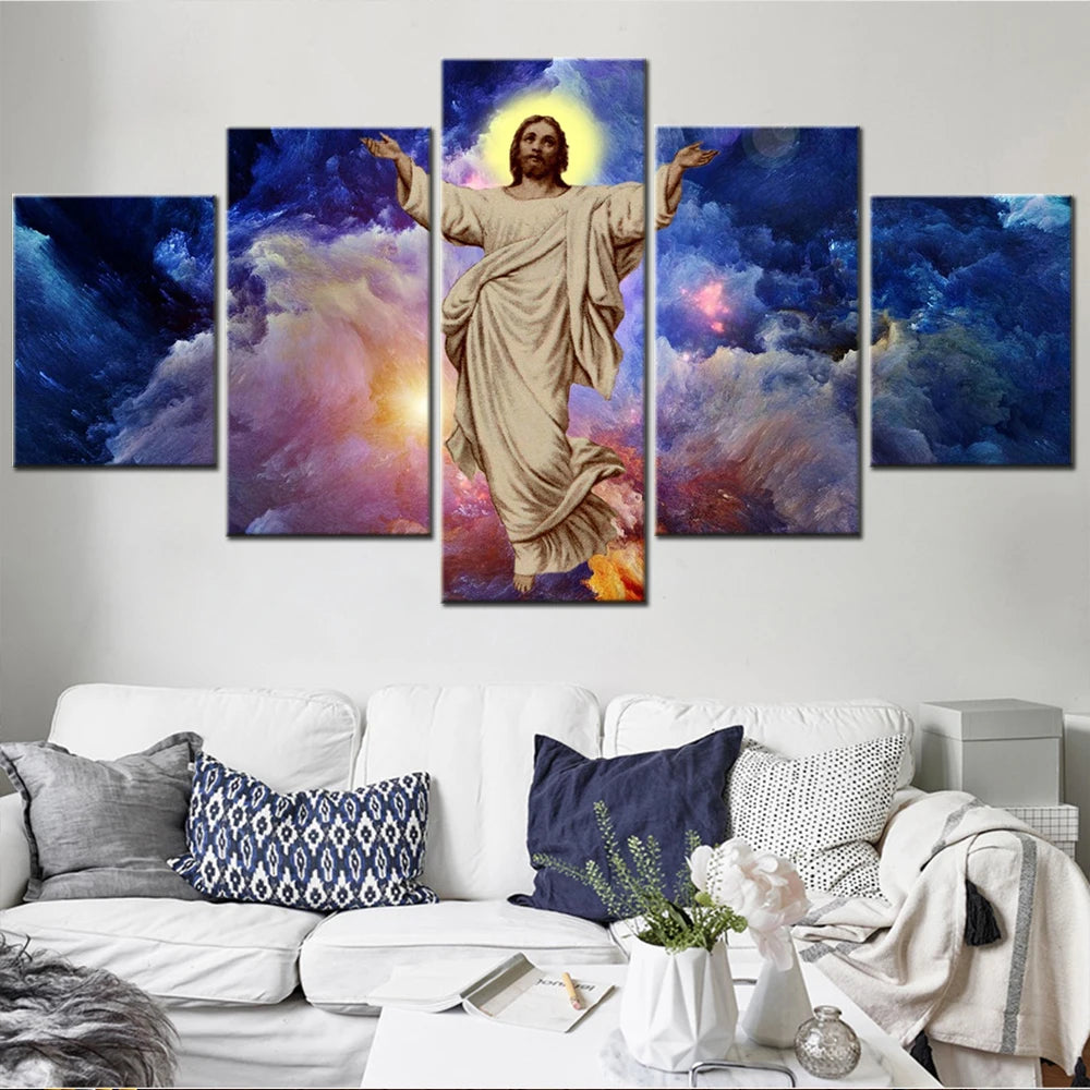 Set Jesus Christ Abstract Clouds love 5 Panels Painting Canvas Wall Decoration
