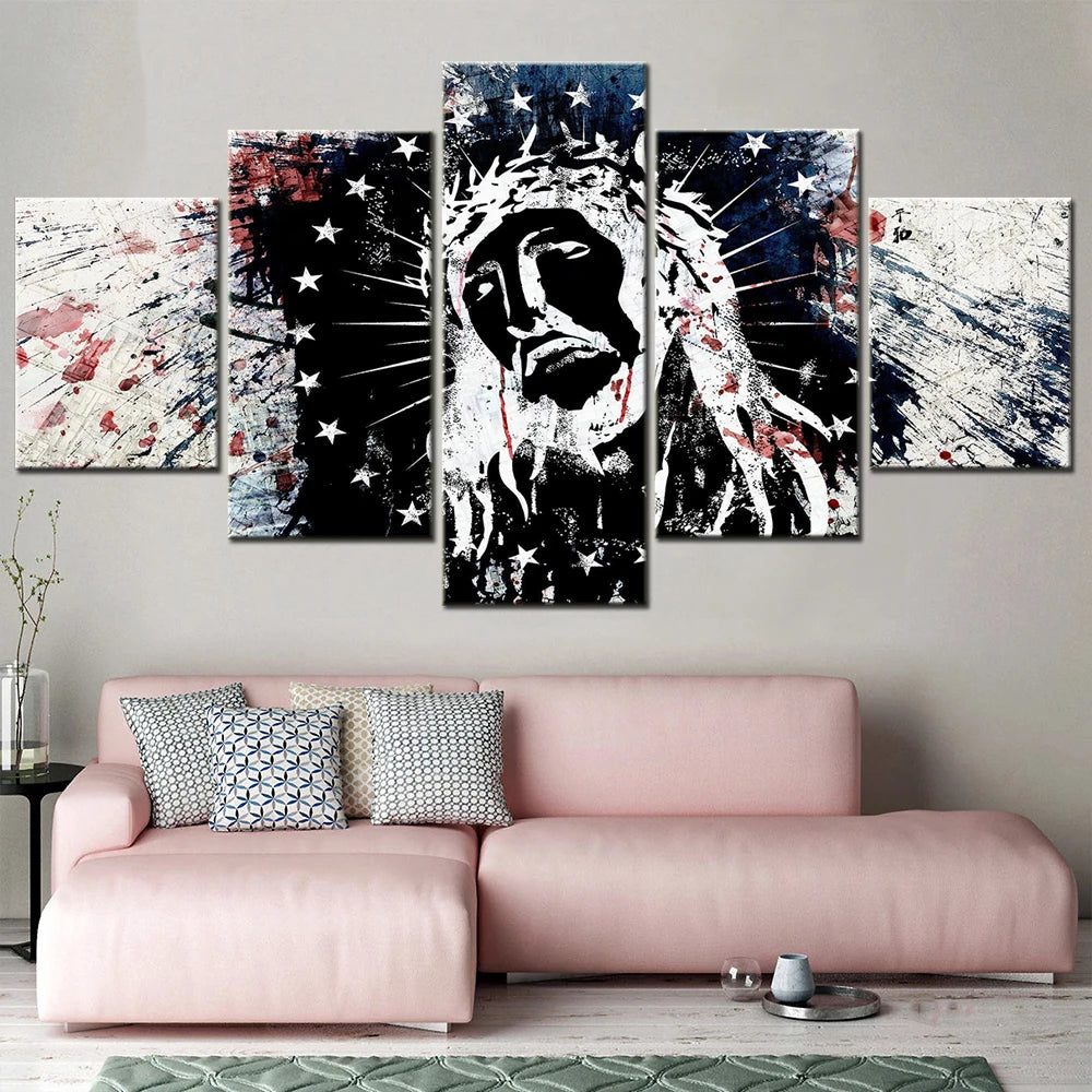 Abstract Jesus Modern 5 Panels Painting Canvas Wall Decoration