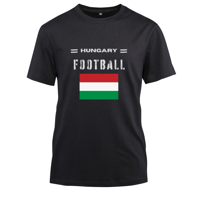 Hungary Football Cotton Black Short Sleeve T-Shirt