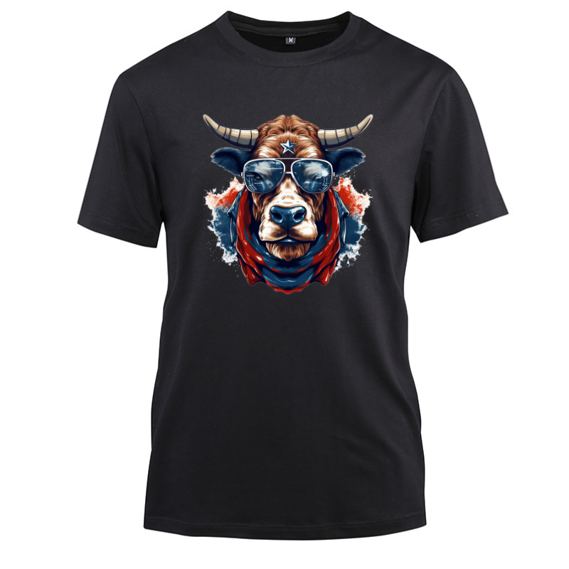 Animal Hiphop Graphic Funny Cow Bull Cotton Black Short Sleeve T-Shirt