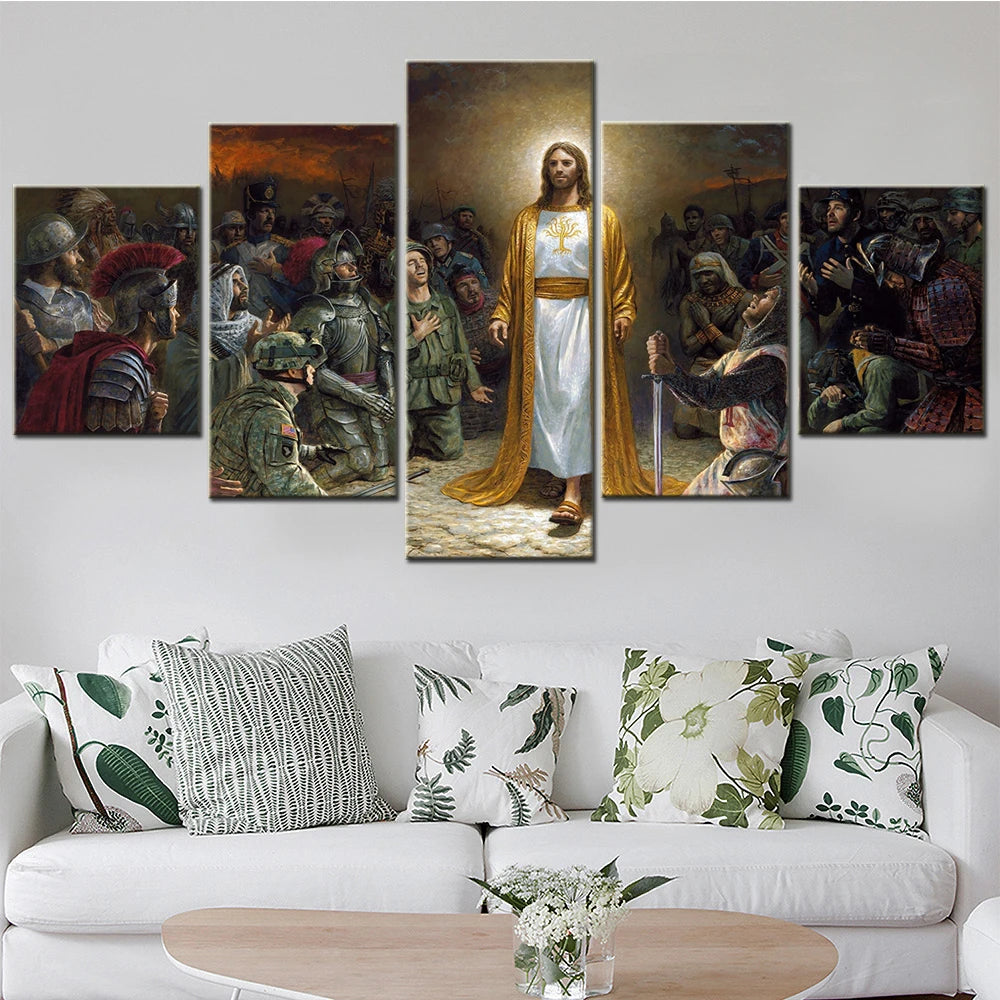 Jesus Christ Rescue World 5 Panels Painting Canvas Wall Decoration