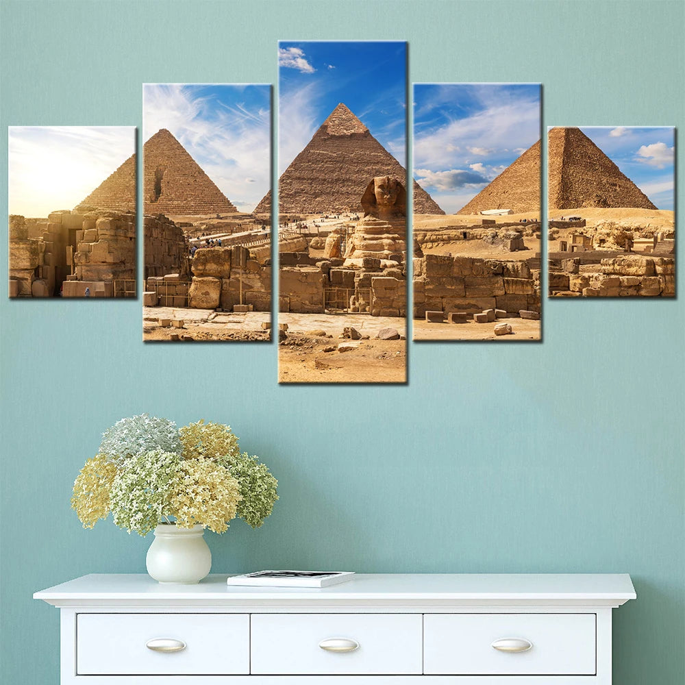 Egypt Pyramids Sphinx 5 Panels Painting Canvas Wall Decoration