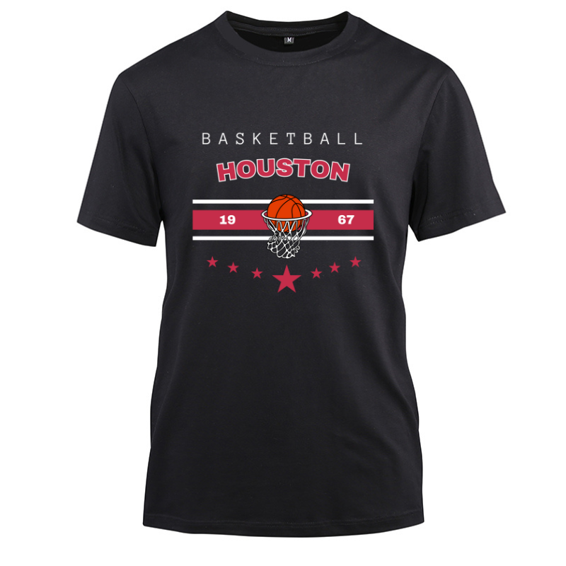 Basketball Houston 1967 Cotton Black Short Sleeve T-Shirt