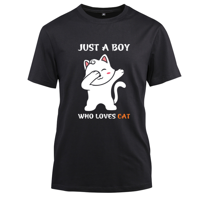 Just a boy who loves Cat Kawaii Cat Cotton Black Short Sleeve T-Shirt