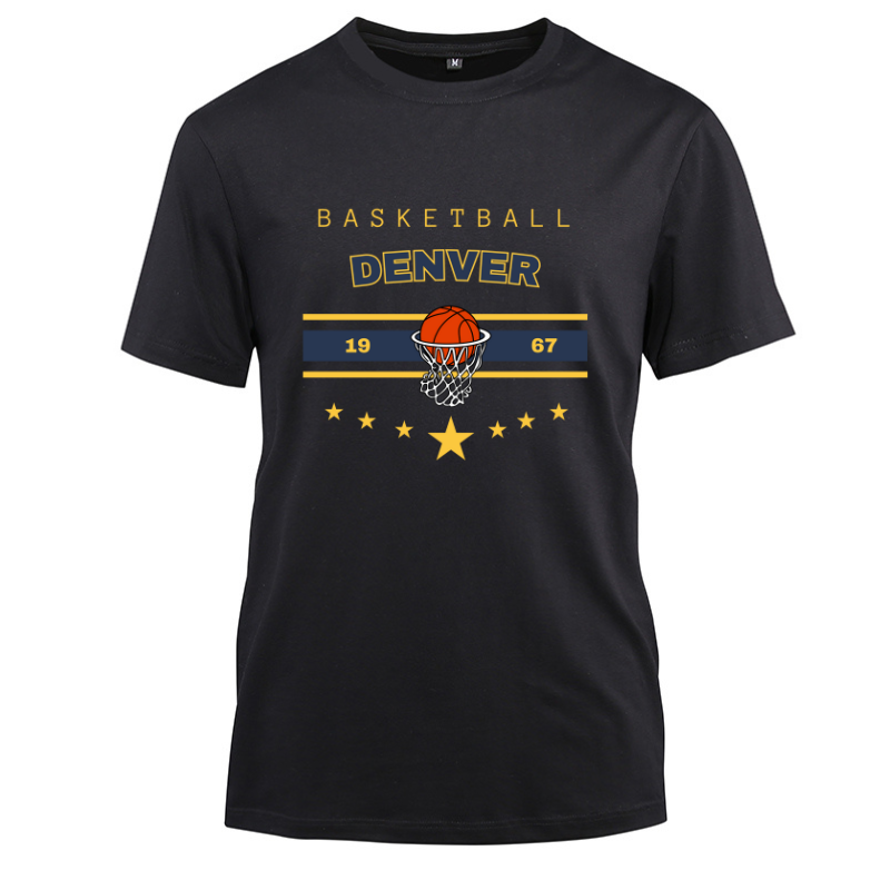 Basketball Denver 1967 Cotton Black Short Sleeve T-Shirt