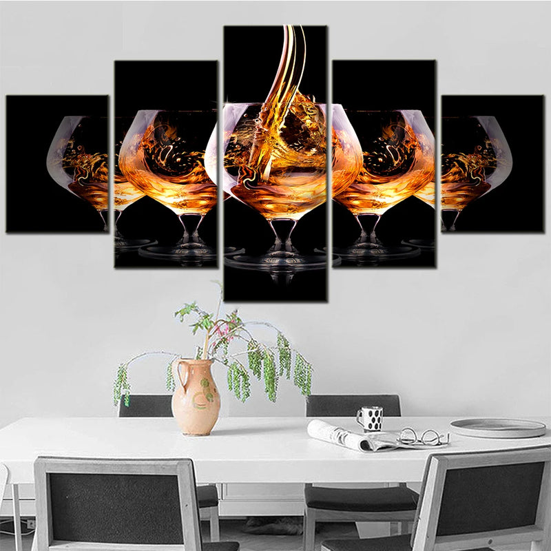 Cognac or Brandy 5 Panels Painting Canvas Wall Decoration