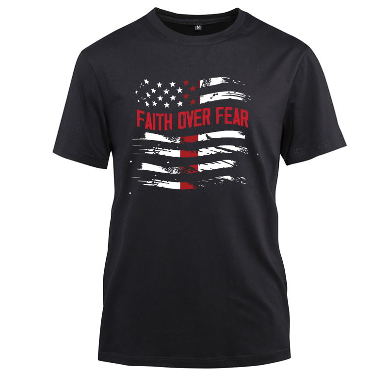 Faith Over Fear American Flag Cotton Black Short Sleeve T-Shirt