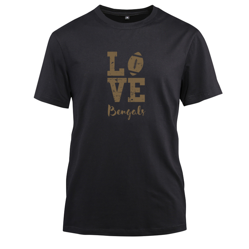 Football Gold Love Bengals Cotton Black Short Sleeve T-Shirt