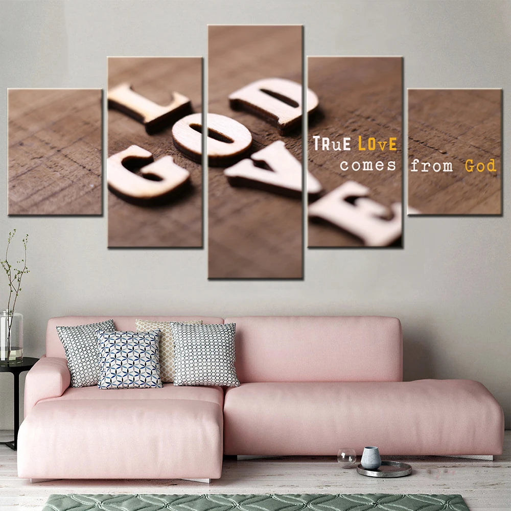 Set God Is Love Jesus Christian 5 Panels Painting Canvas Wall Decoration