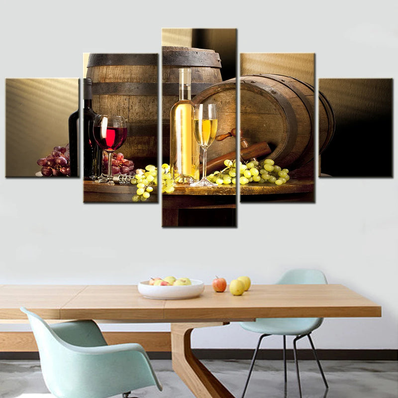 Still Life Red and White Wine 5 Panels Painting Canvas Wall Decoration